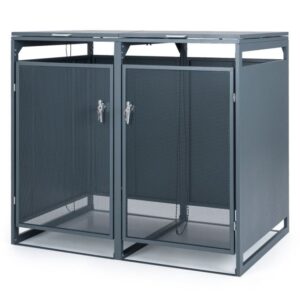 Pro-Tect 4.5'x 2' Modern Double Metal Wheelie Bin Enclosure - Flat Roof Mesh Doors Grey