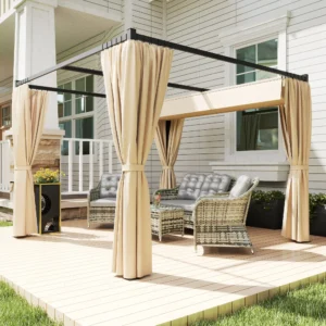 OutSunny 10x10 Metal Retractable Roof  Pergola -Khaki