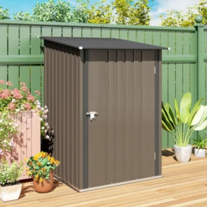 Outsunny 3'x3' Metal Pent Shed with Lockable Door - Brown
