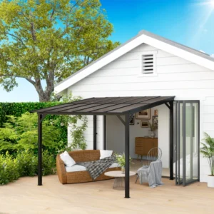 Outsunny 10'x 10' Metal Free Standing Lean-to Pergola Polycarbonate Roof -  Dark Grey