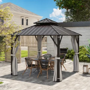 Outsunny 10'x 10' Hardtop Gazebo Canopy with Metal Roof - Beige