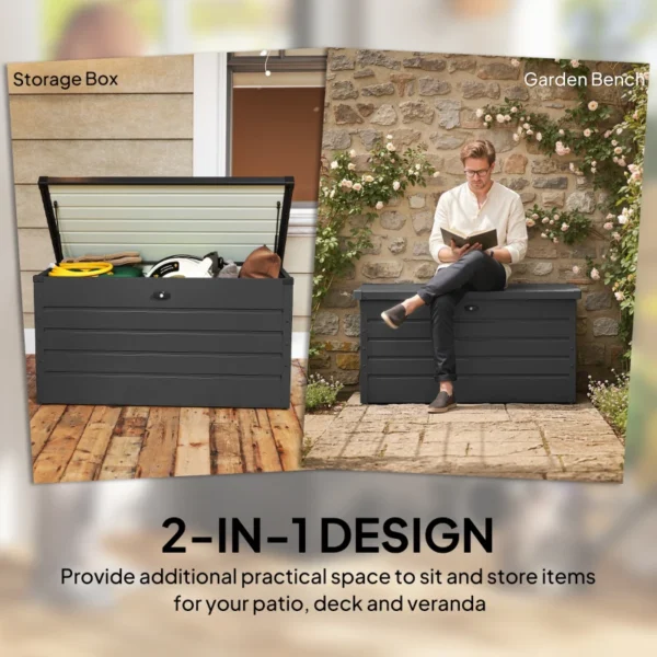 Metal Powder Storage Unit Outsunny Galvanised Metal 311 Litre Powder Coated Storage Box - Dark Grey