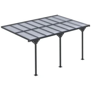 Outsunny 14'x 10' Metal Wall Mounted Lean-to Pergola Polycarbonate Roof - Aluminum Post
