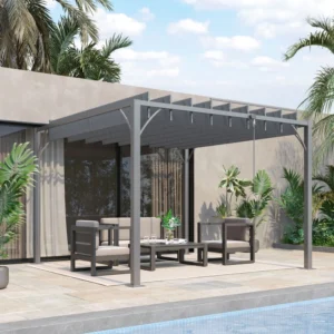 OutSunny 10’x10′ Metal Retractable Roof Pergola - Grey