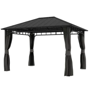 Outsunny 13'x 10' Hardtop Metal Gazebo Canopy with Galvanised Steel Roof - Dark Grey