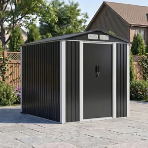 Living and Home 6x8 Metal Garden Storage Shed - Black and  White