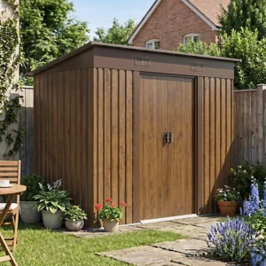 Living and Home 8x4 Pent Shed with Foundation Grid - Wood Grain Brown
