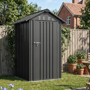 Living and Home 4'x4' Metal Apex Tool Storage Shed - Black