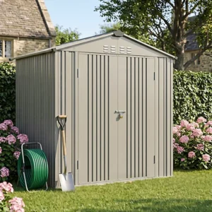 Living and Home 6x4 Double Hinged Metal Apex Shed with Lockable Door - Grey Aluminium (Coming Soon)