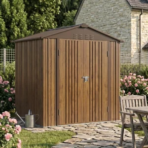 Living and Home 6x4 Double Hinged Metal Apex Shed - Wood Grain Brown (Coming Soon)