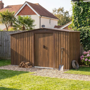 Living and Home 8'x4' Metal Apex Storage Shed with 2' Log Store - Brown