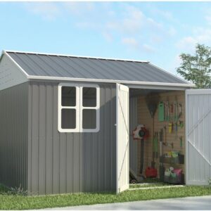 Pro-Tect 10'x10' Double Hinged Metal Apex Shed with Window - Grey and White