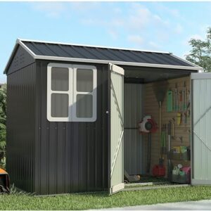 Pro-Tect 8'x6' Double Hinged Metal Apex Shed with Window - Anthracite Grey and White