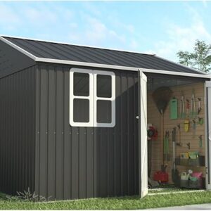 Pro-Tect 10'x8' Double Hinged Metal Apex Shed with Window - Anthracite Grey and White