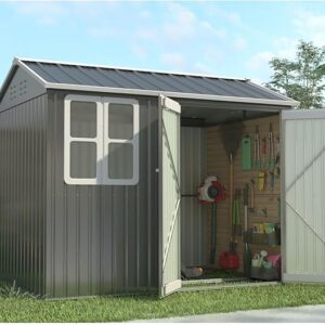 Pro-Tect 8'x6' Double Hinged Metal Apex Shed with Window - Grey and White