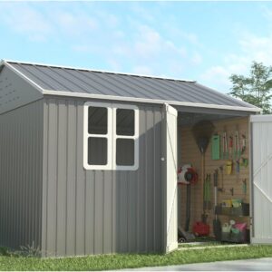 Pro-Tect 10'x8' Double Hinged Metal Apex Shed with Window - Grey and White