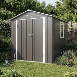 Pro-Tect 6'x6' Double Hinged Metal Apex Shed with Window - Grey