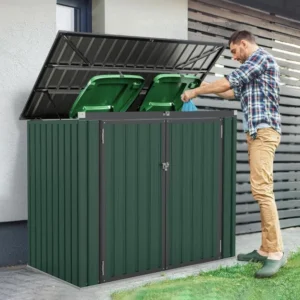 Pro-Tect 5'x 3' Double Metal Wheelie Bin Storage Unit - Dark Green