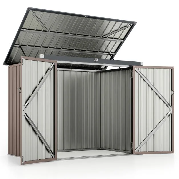 Pro-Tect 5'x 3' Double Metal Wheelie Bin Storage Unit - Warm Grey Brown