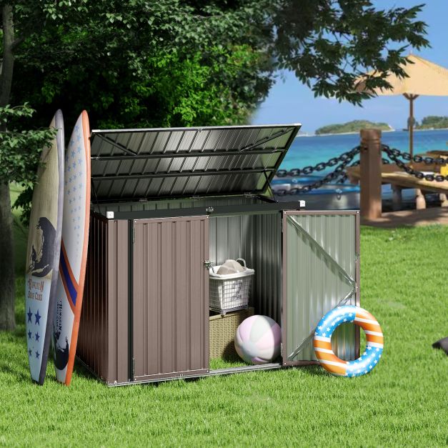 Pro-Tect 5'x 3' Double Metal Wheelie Bin Storage Unit - Warm Grey Brown - Image 7
