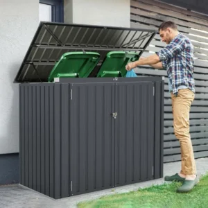 Pro-Tect 5'x 3' Double Metal Wheelie Bin Storage Unit - Dark Grey
