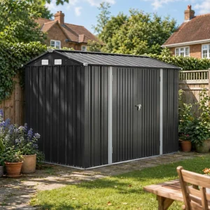 Living and Home 10x7  Metal Apex Shed - Black