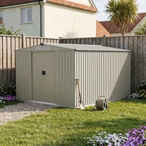 Living and Home 8x10 Apex Metal Shed with Foundation Grid - Grey Aluminium