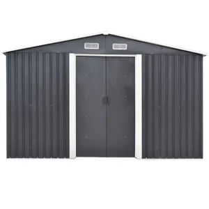 Living and Home 10x12 Metal Apex Shed with Foundation Grid - Anthracite Grey