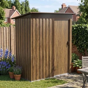 Living and Home 5x3 Metal Pent Shed Sliding Door - Wood Grain Brown