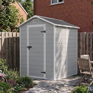 Living and Home 4x6 Plastic Shed Outdoor Garden Storage Shed - Smokey Grey Wood Grain