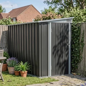 Living and Home 4 x 9 Lean To Metal Shed - Charcoal Black