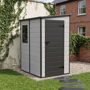 Living and Home 5x4 Plastic Lean-To Storage Shed - Smokey Grey Wood Grain and Black
