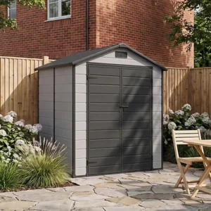 Living and Home 6x6  Plastic Apex Shed - Smokey Grey Wood Grain and Black