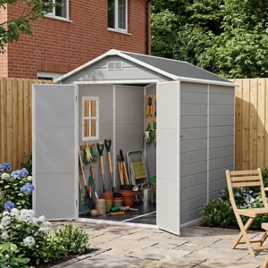 Living and Home 6x8 Plastic Apex Shed -  Smokey Grey Wood Grain