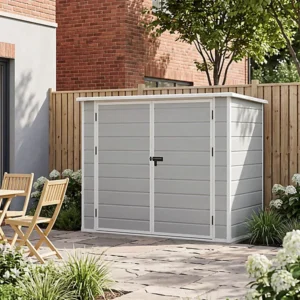 Living and Home 7x4 Plastic Pent Bicycle Storage Shed - Smokey Grey Wood Grain