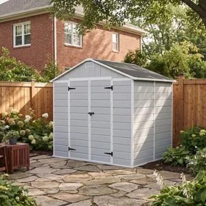 Living and Home 7.5x6 Apex Plastic Shed - Smokey Grey Wood Grain
