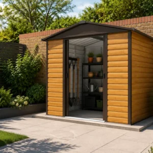 Yardmaster 8' x 6'6" Shiplap Apex Metal Shed - Teakwood