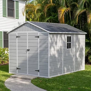 Living and Home 8x10 Plastic Apex Shed - Smokey Grey Wood Grain