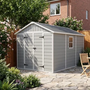 Living and Home 8x12 Plastic Apex Shed - Smokey Grey Wood Grain