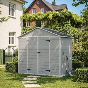 Living and Home 8x4 Plastic Apex Shed - Smokey Grey Wood Grain