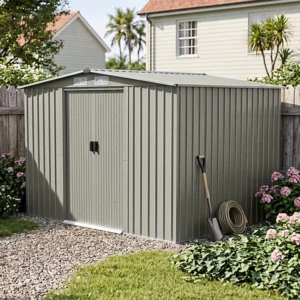 Living and Home 8x6 Metal Apex Shed with Foundation Grid - Grey Aluminium
