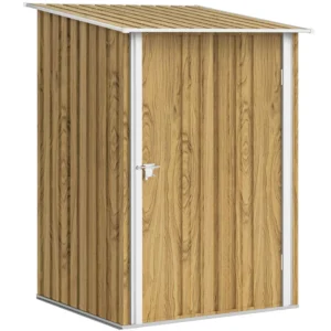 Outsunny 3'x3' Metal Pent Shed with Lockable Door -  Light Brown Wood Effect