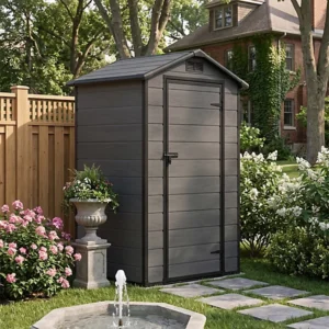 Living and Home 4x3 Plastic Storage Shed  - Dark Grey Wood Grain