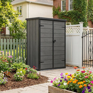 Living and Home 4.5x2 Plastic Pent Tool Storage Unit - Dark Grey Wood Grain