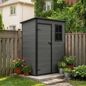 Living and Home 5x3 Plastic Pent Storage Shed - Dark Grey Wood Grain