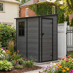Living and Home 4x5 Plastic Lean-To Storage Shed - Dark Grey Wood Grain