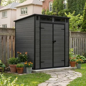 Living and Home 6x4 Plastic Pent Shed with Front Skylight - Dark Grey Wood Grain