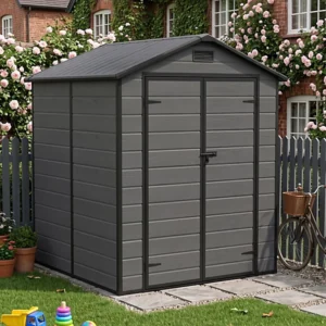 Living and Home 6x6  Plastic Apex Shed - Dark Grey Wood Grain