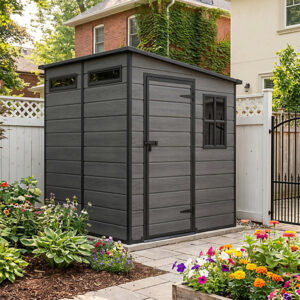 Living and Home 6x6 Plastic Pent Shed - Dark Grey Wood Grain