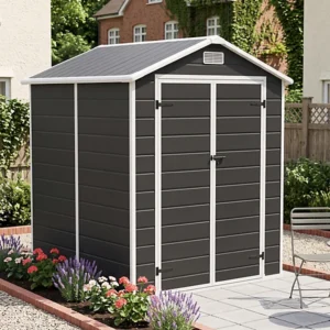 Living and Home 6x6 Plastic Apex Shed - Black and White
